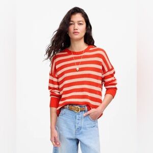 Madewell Linen Drop-Shoulder Sweater in  Bright Flame Stripe, Size XS
